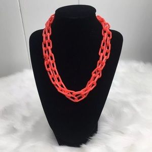 Vintage 80s Red Plastic Chain Charm Link Necklace